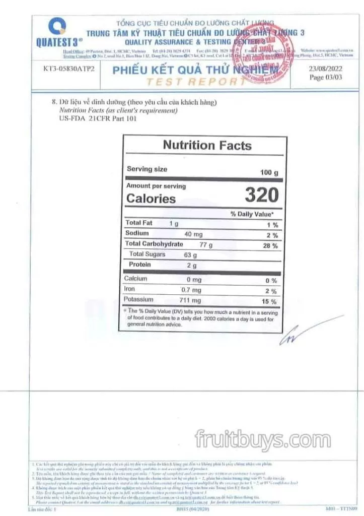 FruitBuys Vietnam Nutrion Of Dried Banana No Sugar Added (1)